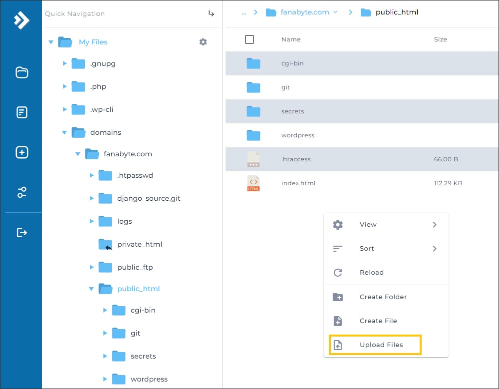 بخش File Manager در دایرکت ادمین بخش File Manager در دایرکت ادمین
