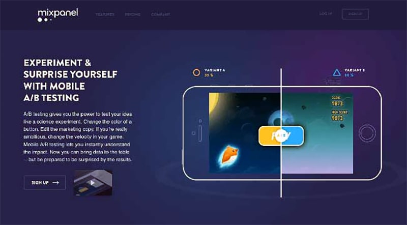 نمای صفحه اصلی سایت Mixpanel نمای صفحه اصلی سایت Mixpanel